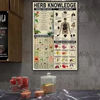 Американская ретро-картина с изображением травяных растений, информационная карта о чрезвычайных ситуациях One Size