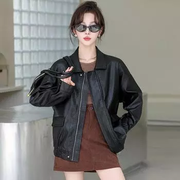 Американская ретро коричневая кожаная куртка для женщин весна и осень новая высококачественная маленькая короткая кожаная куртка в гонконгском стиле M