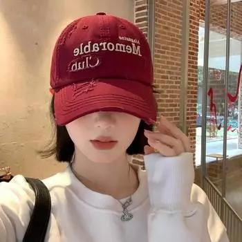 Американская ретро красная бейсболка женская большая окружность головы показывающая лицо маленькая универсальная глубокая кепка с широкими полями прилив Adjustable - Club Overflow бордовый
