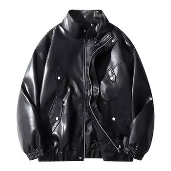 Американская ретро-куртка из искусственной кожи, мужская осенне-зимняя куртка с лацканами, повседневное мужское кожаное пальто из искусственной кожи XXXL чёрный