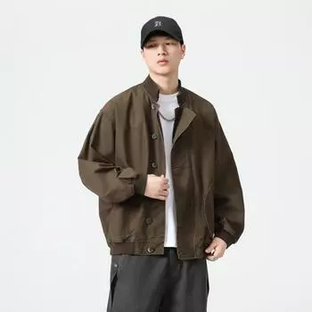 Американская ретро-куртка мужская, инструментальная, высокого класса, с принтом, воротником-стойкой, мужская свободная повседневная куртка M серый