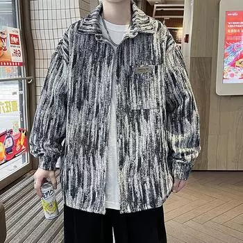 Американская ретро-куртка с принтом тай-дай, мужская, весна-осень, большой размер, модная, свободная, рабочая одежда, повседневная, с лацканами M