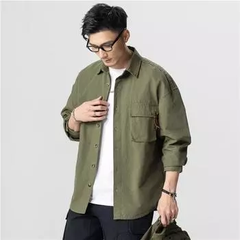 Американская ретро легкая рубашка Leaven Wash Tooling, мужская свободная куртка большого размера из чистого хлопка S хаки