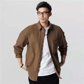 Американская ретро легкая рубашка Leaven Wash Tooling, мужская свободная куртка большого размера из чистого хлопка S чёрный