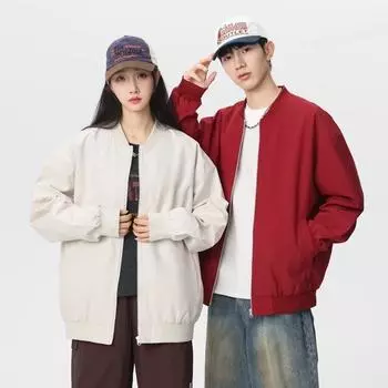 Американская ретро однотонная летная куртка мужская весна и осень свободная универсальная водонепроницаемая повседневная куртка для улицы M чёрный