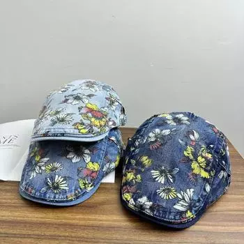 Американская ретро-письмо старая кепка пара универсальный козырек большая окружность головы показывающая лицо маленькая ковбойская бейсболка женщина M56-58cm чёрный