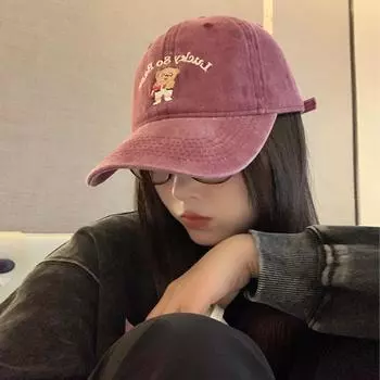 Американская ретро-потертая бейсболка Old Bear, женская универсальная, с широкими полями, с небольшим лицом, солнцезащитная, с мягким верхом M56-58cm бордовый