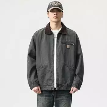 Американская ретро серая джинсовая куртка мужская свободная большого размера модная брендовая хулиганская красивая куртка с инструментами модная M серый