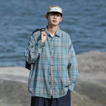 Американская ретро-серая джинсовая рубашка мужская весенне-осенняя грубая красивая куртка высокого класса свободная с длинными рукавами M