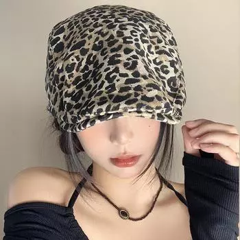 Американская ретро-шляпа Женская шляпа Spice Girl с леопардовым принтом Forward Hat Autumn Thin Niche Design Sense Fashion Duck Tonge Beret average size