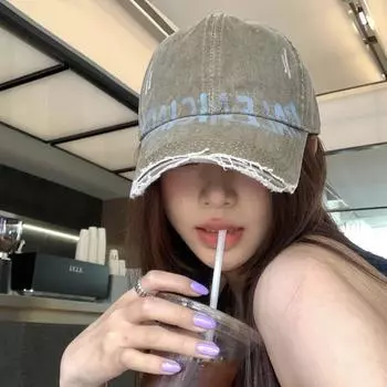 Американская ретро старая рваная бейсболка женская летняя с загнутыми полями, затеняющими буквами, универсальная кепка для лица head circumference: 54-62cm