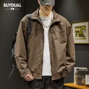 Американская ретро-стираемая куртка Tooling, мужская свободная повседневная куртка с лацканами на одежде, модная куртка-бомбер M кофейный