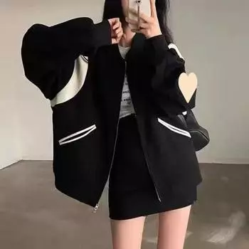 Американская ретро свободная студенческая бейсбольная форма с контрастным цветом, осеннее пальто Майяра, женский кардиган, осенне-зимняя бархатная толстовка, модный S recommends 70-42.5kg