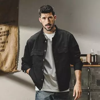 Американская ретро тяжелая куртка мужская красивая модная брендовая винтажная свободная большая размерная шуба для мужчин S