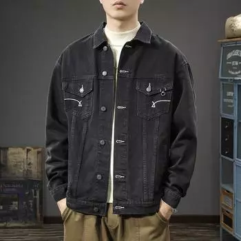 Американская ретро-трендовая брендовая джинсовая куртка мужская свободная большого размера с вышитыми буквами джинсовая куртка M синий