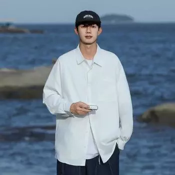 Американская рубашка с длинными рукавами, японская свободная рубашка с лацканами высокого класса, повседневная универсальная куртка в гонконгском стиле для мужчин на осень M