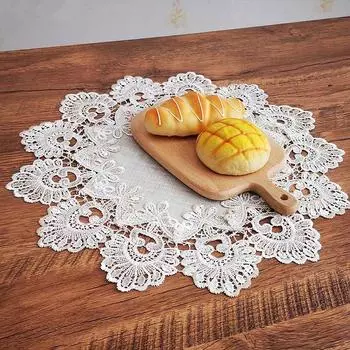 Американская современная бежевая льняная кружевная вышитая кромка круглая маленькая скатерть подставка для чайного сервиза ваза устойчивый к царапинам коврик для поверхности стола Round 30CM