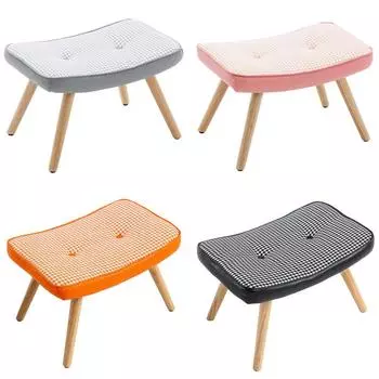 Американская современная деревянная ступенька пуфик подставка для ног деревянные ножки квадратная подушка табурет для ног с подкладкой Anri-Slip для гостиной прихожей офиса светло-серый