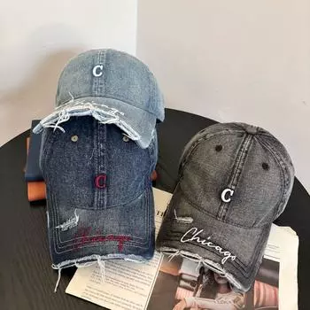 Американская старая кепка мужская и женская персонализированная бейсболка с короткими полями из потертого денима с мягким верхом модная фирменная бейсболка с дыркой для мужчин M56-58cm