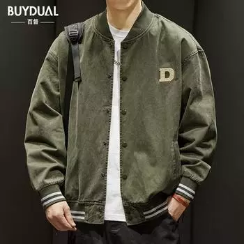 Американская стираная ретро-куртка для бейсбола, мужская свободная и универсальная, высококлассная, хулиганская, красивая мужская куртка M хаки