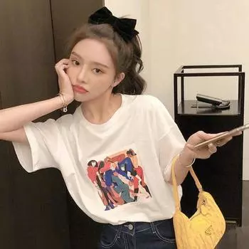 Американская свободная футболка из качественного хлопка с принтом, женский топ S