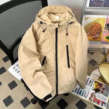 Американская толстовка с капюшоном, модная брендовая куртка с несколькими карманами, мужская свободная повседневная рабочая куртка для активного отдыха L хаки