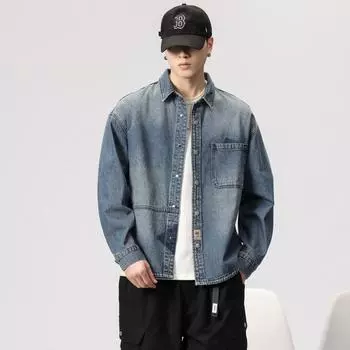 Американская тяжелая джинсовая куртка мужская модная брендовая красивая куртка с инструментами свободная большого размера сезонная подкладка M синий
