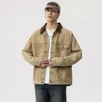 Американская тяжелая ретро джинсовая куртка мужская свободная большого размера модная брендовая желтая повседневная инструментальная куртка модная M жёлтый