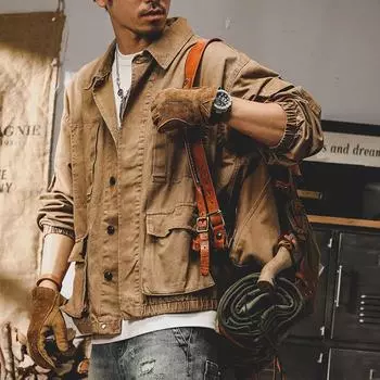Американская тяжелая ретро джинсовая куртка мужская свободная модная брендовая модная красивая инструментальная куртка мужская M