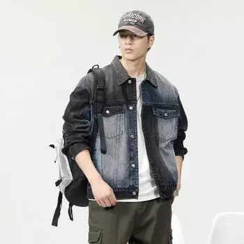 Американская тяжелая ретро джинсовая куртка мужская свободная большого размера модная брендовая красивая верхняя куртка с инструментами Tide M чёрный