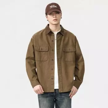 Американская тяжелая ретро джинсовая куртка мужская свободная большого размера модная брендовая повседневная инструментальная куртка Top Tide M серый