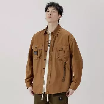 Американская тяжелая ретро джинсовая рубашка мужская свободная большого размера модная красивая куртка для инструментов модный бренд S темно-синий