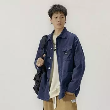 Американская тяжелая ретро-куртка из чистого хлопка мужская модная брендовая повседневная рубашка с лацканами модная куртка S хаки