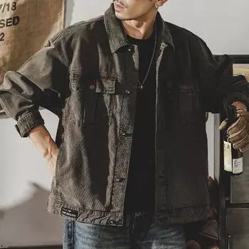 Американская тяжелая вельветовая ретро-куртка мужская модная брендовая бархатная винтажная куртка Ami Kaji Tooling для мужчин M темный кофе