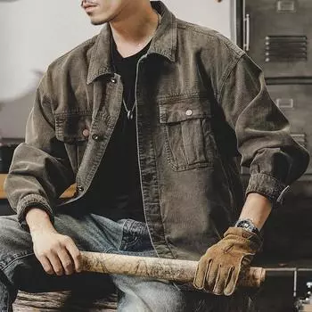 Американская тяжелая вельветовая ретро-куртка мужская модная брендовая бархатная винтажная куртка Ami Kaji Tooling для мужчин M темный кофе