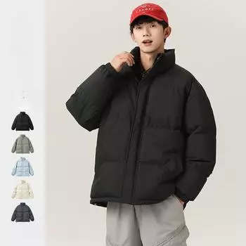 Американская уличная однотонная одежда со стоячим воротником из хлопка, мужская сезонная свободная мода, простое повседневное холодное теплое хлопковое пальто Tide S темно-серого