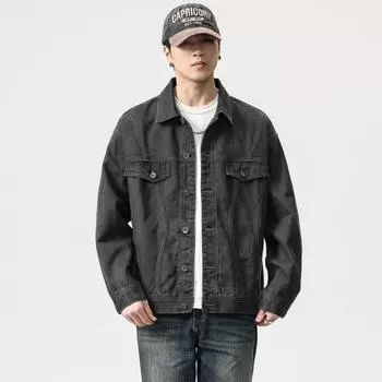 Американская уличная ретро-черная джинсовая куртка мужская свободная большая тяжелая куртка топ-тренд M чёрный