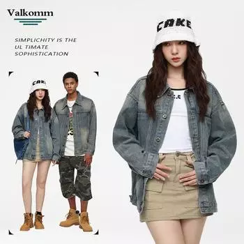 Американская уличная ретро-джинсовая куртка мужская куртка мужская высококачественная стираная свободная и универсальная повседневная джинсовая куртка M красный