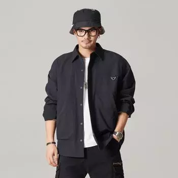 Американская уличная ретро-куртка для инструментов, рубашка, мужская, свободная, с лацканами, модная, повседневная, спортивная, верхняя куртка S чёрный