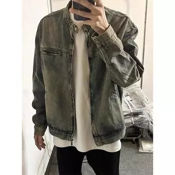 Американская уличная ретро-стильная стираная старая джинсовая куртка для мужчин весна и осень новый стиль уличная свободная повседневная рабочая куртка модная M