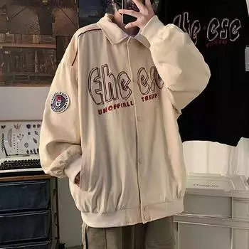 Американская универсальная куртка для весны и осени, верхняя одежда для пары, ретро-вышитая куртка для весны и осени, свободная бейсбольная куртка S белый