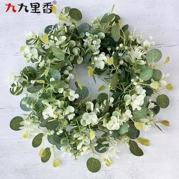 Американская весенняя имитация венка, украшение на дверь, кольцо с эвкалиптовой травой, свадебный кулон, дверное кольцо, цыганский венок