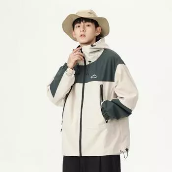Американская ветрозащитная куртка мужская альпинистская свободная куртка спортивная сращивающаяся контрастная куртка с капюшоном M грязно-белый