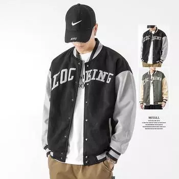 Американская винтажная бейсбольная одежда мужская сезонная флисовая утолщенная свободная мужская повседневная куртка ВВС кардиган куртка M чёрный