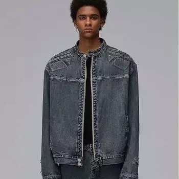 Американская винтажная джинсовая куртка мужская, весенняя, повседневная, негабаритного, университетское ковбойское пальто, унисекс, уличная верхняя одежда M