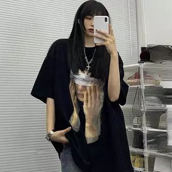 Американская винтажная футболка с принтом персонажей, топ в стиле Харадзюку, свободные женские и мужские футболки с рисунком, летние повседневные футболки y2k, хипстерские топы для пар M белый