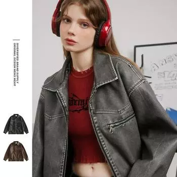 Американская винтажная стираная кожаная куртка для мужчин, осенняя, нишевая, высококачественная, мотоциклетная куртка-бомбер, женская, стиль BF, классное пальто с лацканами M кофейный