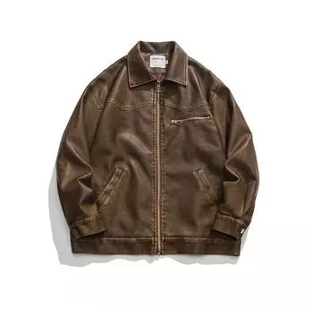 Американская винтажная стираная кожаная куртка для мужчин, осенняя, нишевая, высококачественная, мотоциклетная куртка-бомбер, женская, стиль BF, классное пальто с лацканами M кофейный