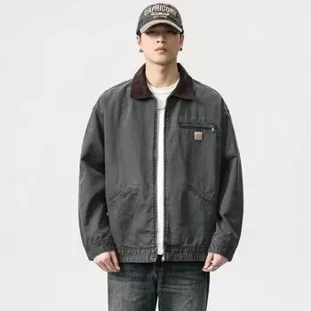 Американская жесткая контрастная цветная охотничья куртка мужская сезонная повседневная модная брендовая мужская ретро-холщовая куртка для инструментов M серый