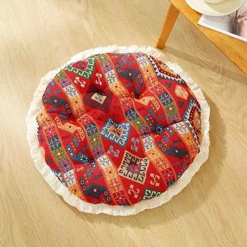 Американская живопись маслом Хлопок и лен Китайская ткань Ручная работа Подушка Футон Татами Подушка круглая Подушка Утолщенная Квадратная Подушка для сиденья Red Badge Round 40X40cm